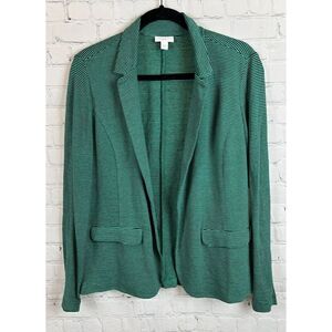 J.JILL green black striped linen rayon unlined knit jacket blazer XS NWOT